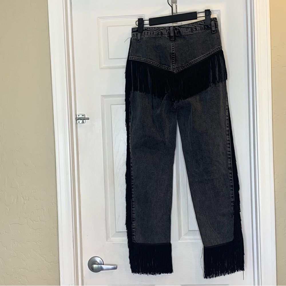 Nasty Gal It’s Only Rock and Roll Fringe High Waisted Jeans Black Size 6 - Picture 12 of 12